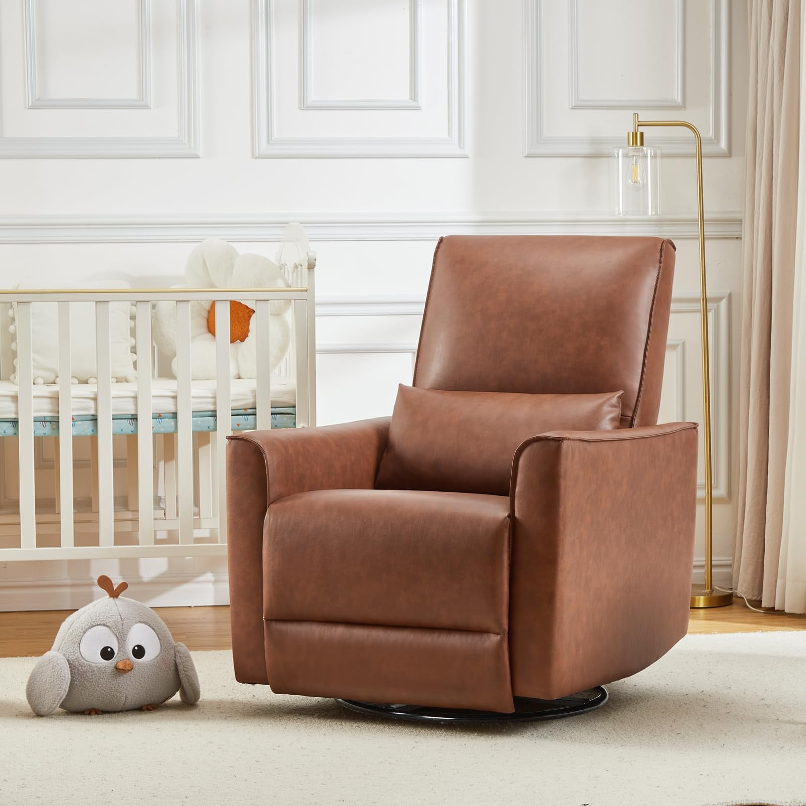 TROPOW 360° Swivel, Rocking Chair Nursery, Glider Rocker Recliner, PU Leather Sofa Chair with high Back, Deep Seat for Nursery, Living Room, Bedroom, Brown
