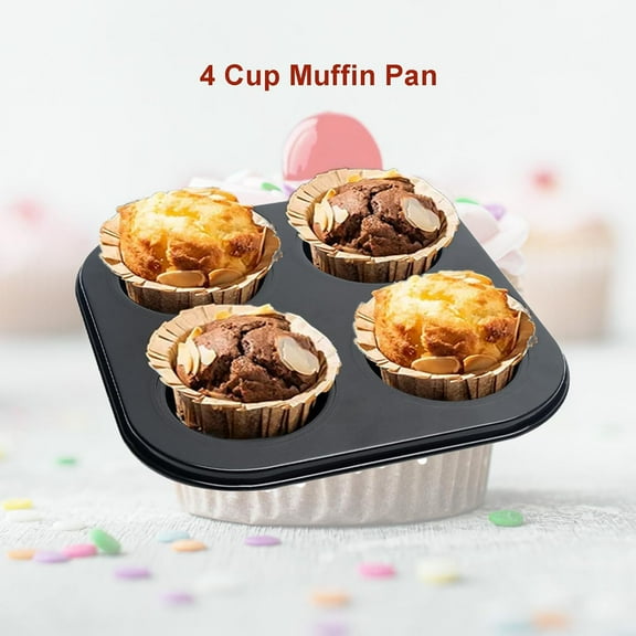2PCS 4 Cup Muffin Pan,Bakeware Non-stick Cupcake Baking Pan Mini Pie Pans, Carbon Steel Cake Mould Muffin Tray Standard Baking Mold Pan for Oven Baking