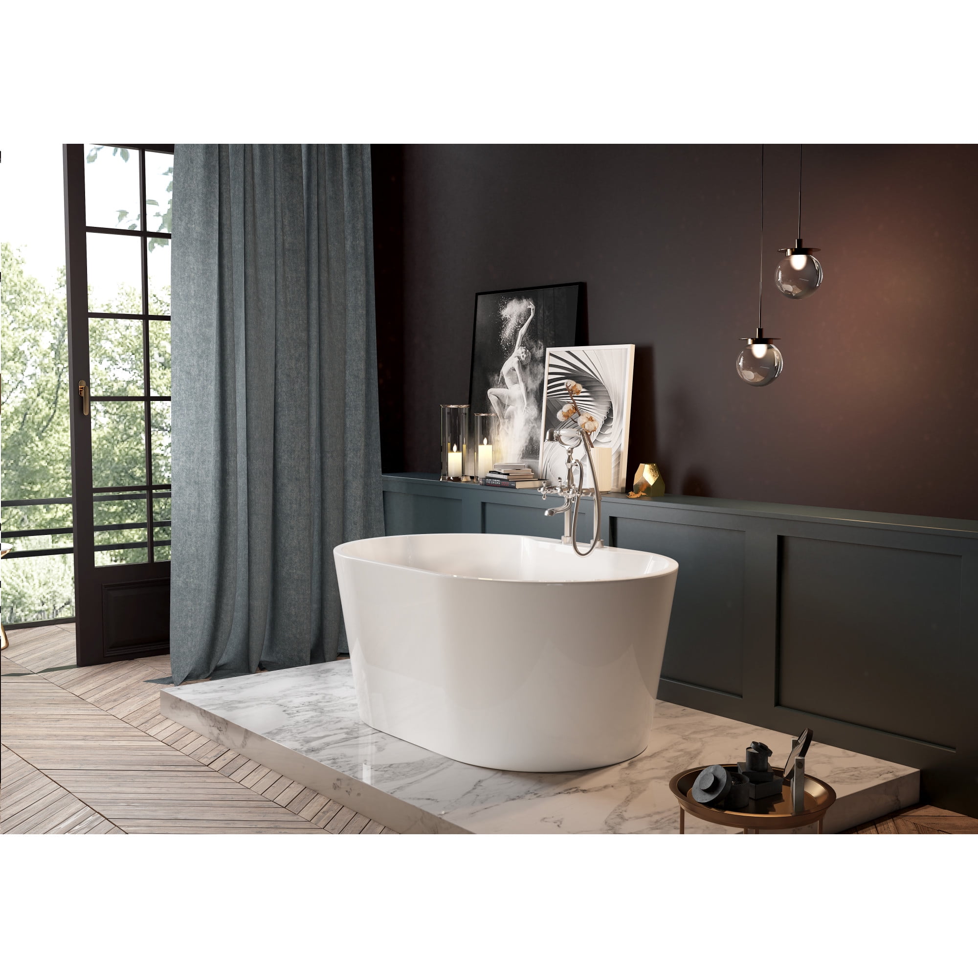 Kingston Brass VT7DE513423 51" Acrylic Oval Double Ended Freestanding Tub with Drain, Glossy White