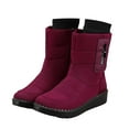 thumbnail image 3 of Gyexs Winter Warm Snow Boots for Womens Waterproof Winter Shoes Retro Round Toe Zipper Closure on Outdoor Mid Calf Boot, Red, Size 6.5, 3 of 8