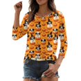 thumbnail image 6 of Halloween Womens Shirts Funny 3/4 Sleeve Pullover Spooky Halloween Ghost Pumpkin Printed Tops Horror O Neck T Shirts Three Quarter Length Blouse,4XL, 6 of 7