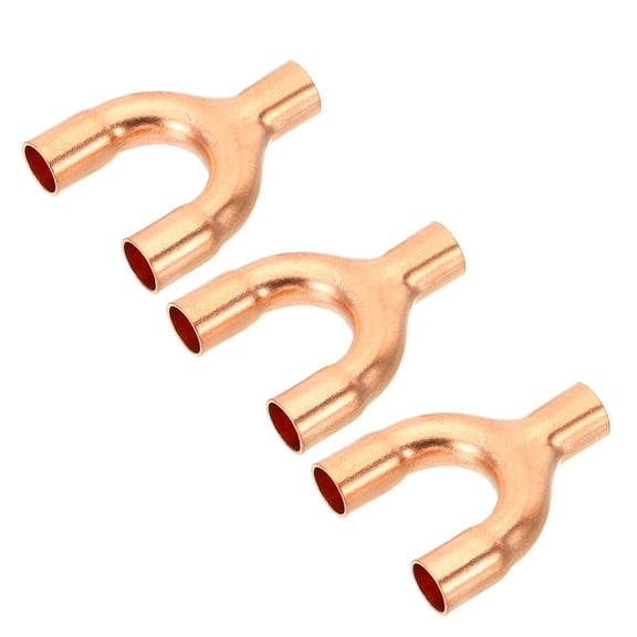 Uxcell 1/4 Inch ID Copper Fitting, 3Pcs 3 Way Y Type 99.9% Pure Copper Pipe Fitting Welding Connection for HVAC