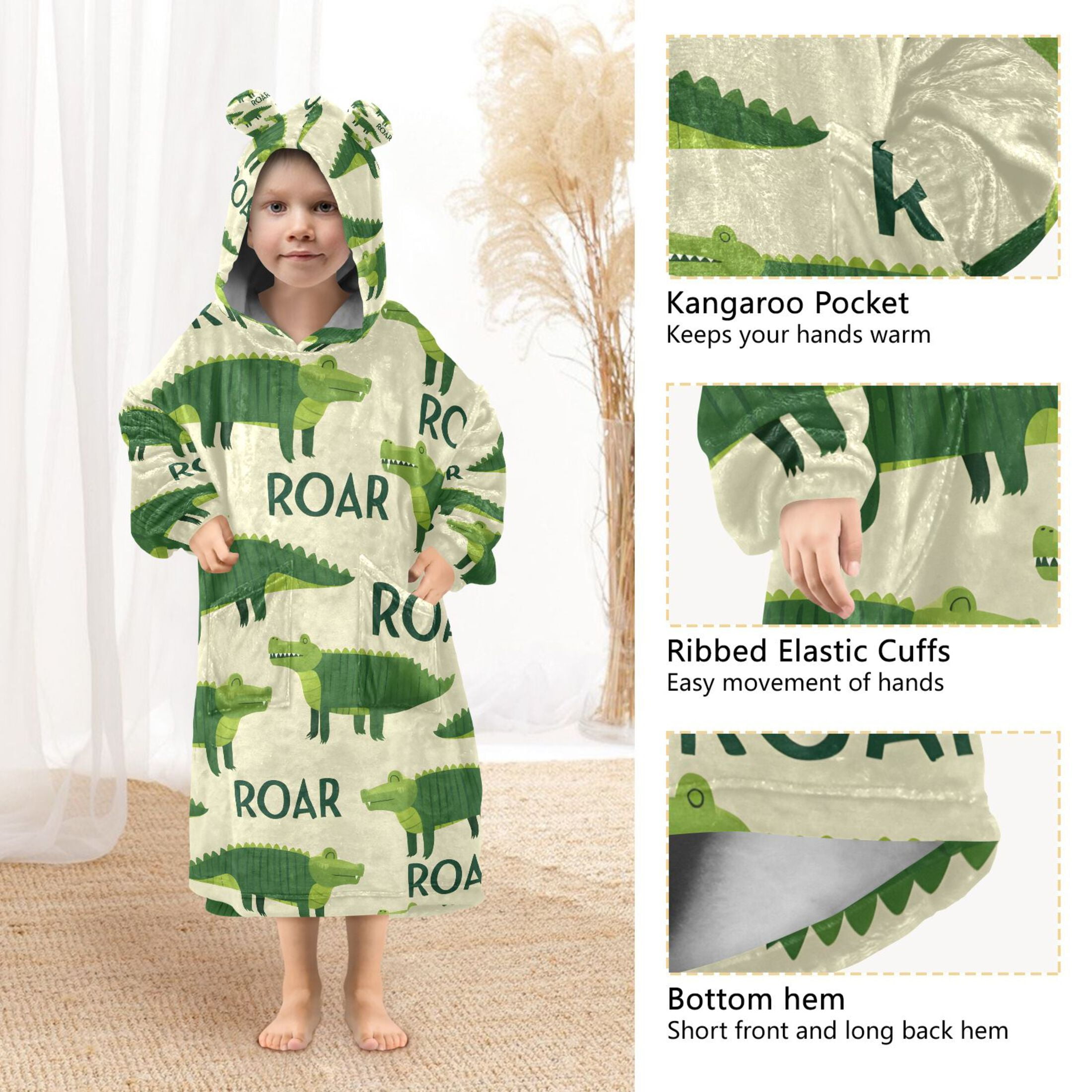 joogoo Wearable Blanket Hoodie for Crocodile Cartoon Oversized Sherpa Hooded 3-14 YR M