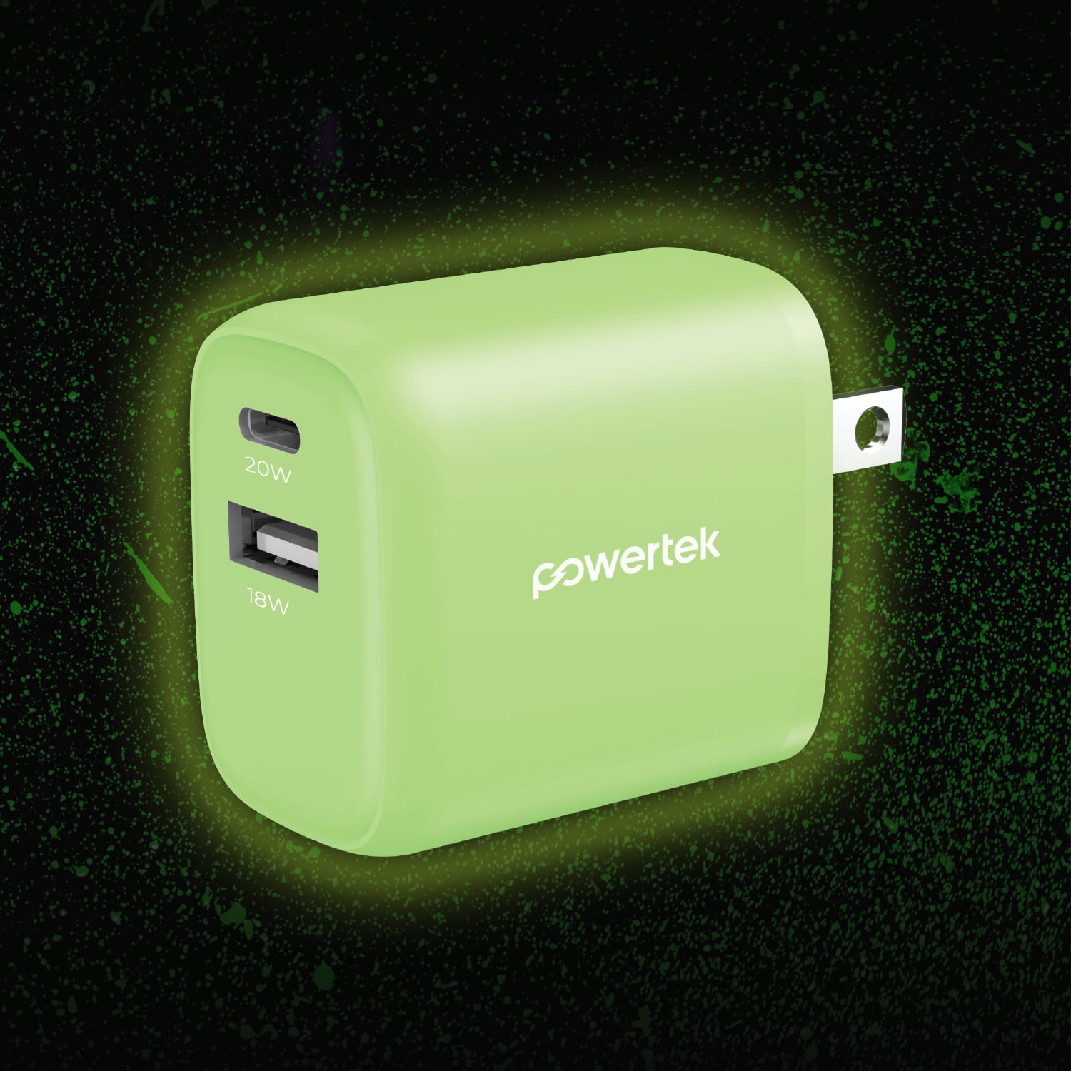 Liquipel Powertek Glow in the Dark 20W Combo Wall Charger - Green