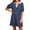 Dark blue, variant on Stripe Printing Women Short Sleeve V Neck Casual Mini Shirt Dresss