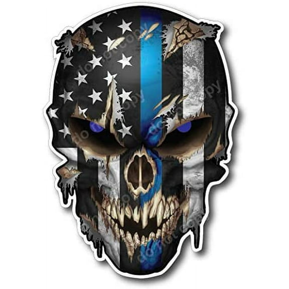 4 pack of Thin Blue Line Skull 3M Decal vinyl stickers to show support for Police Officers