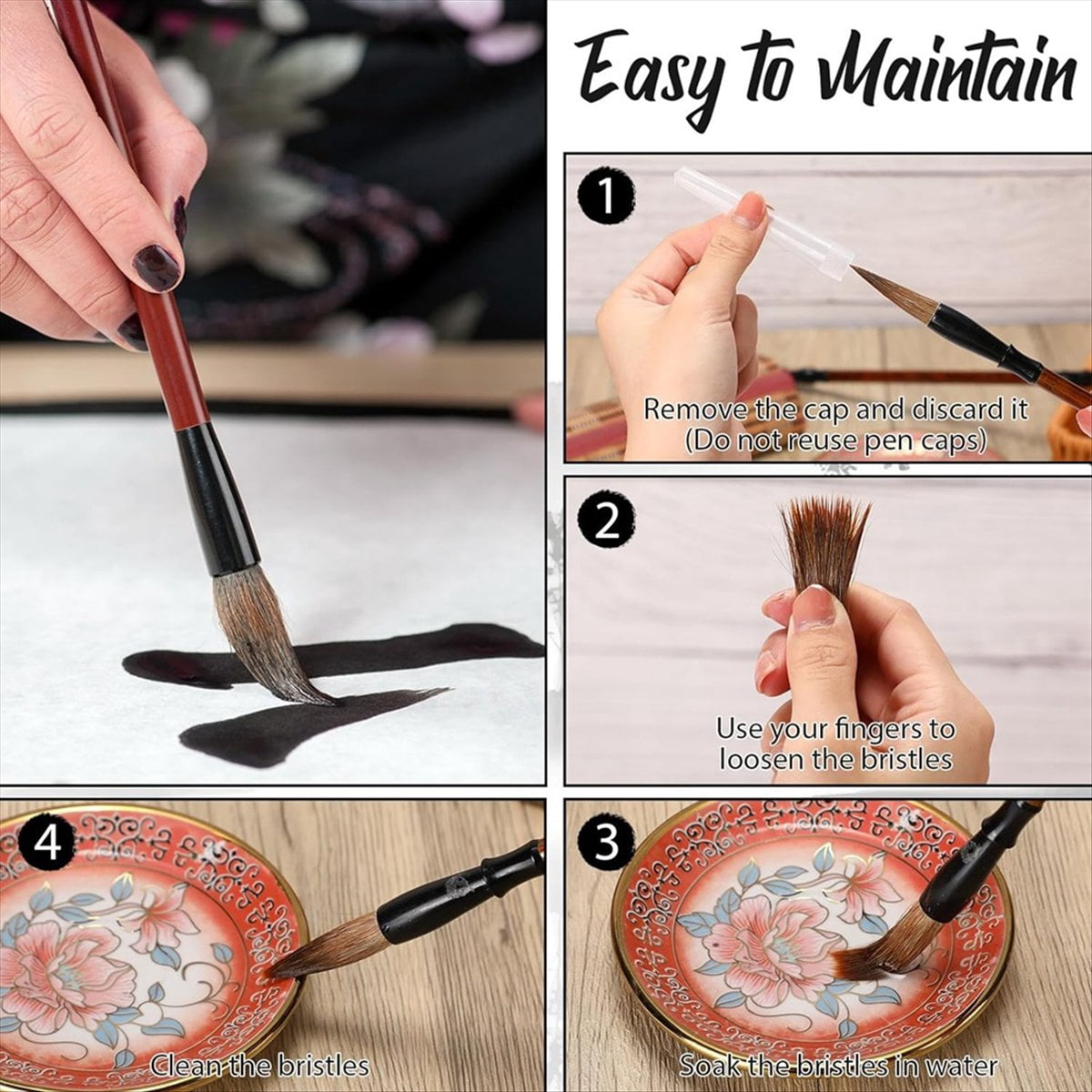 48pc Chinese Calligraphy Brush Set Watercolor Brush Bulk with Roll Bamboo Brush Holder for Writing Suitable for Painting