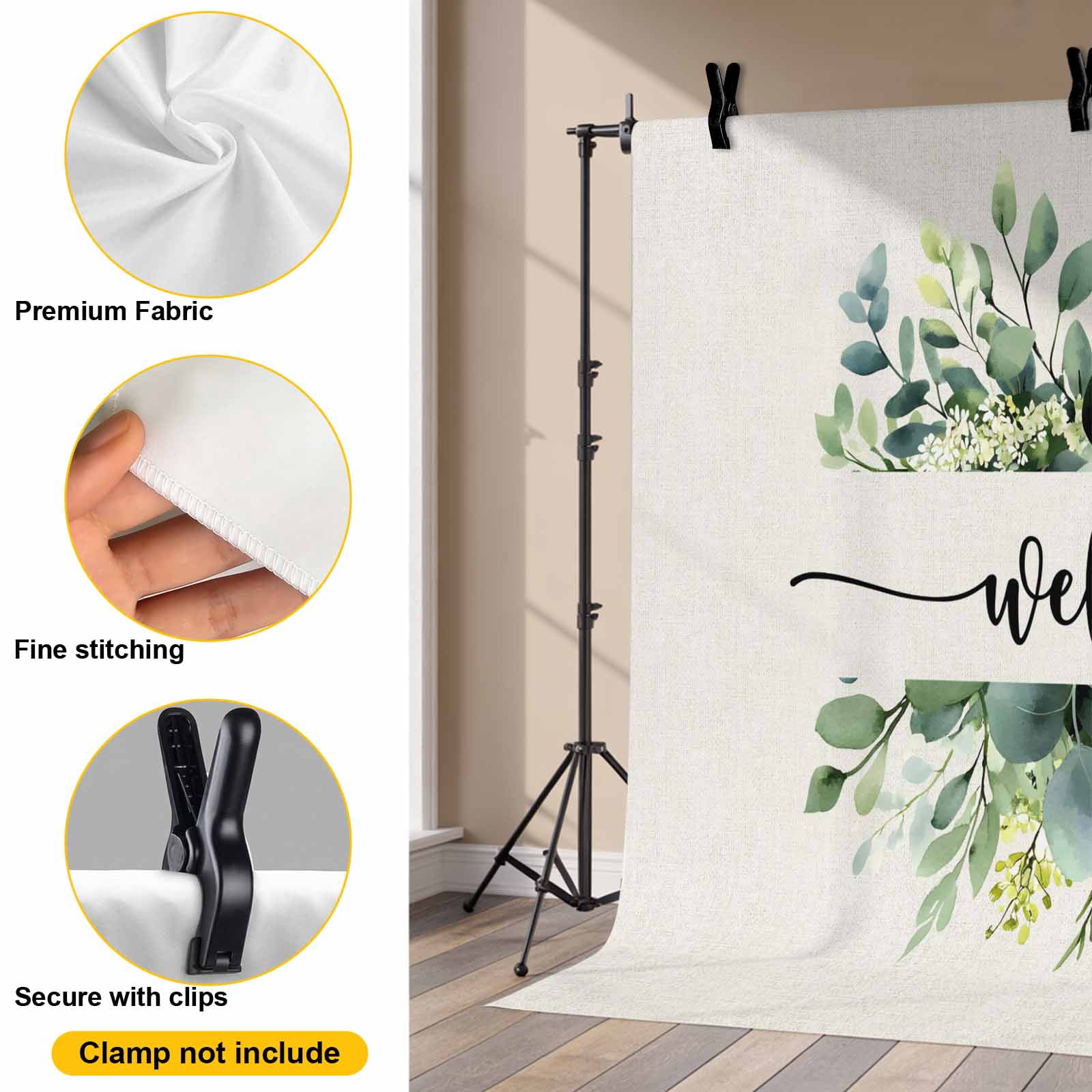 Welcome Eucalyptus Leaves Photography Backdrop 7x5FT, Linen Texture Vintage Photo Backdrops, Background for Photography Studio Photo Studio Background, Back Drop for Photoshoot
