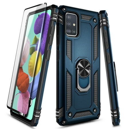 Nagebee Case for Samsung Galaxy A12 with Tempered Glass Screen Protector (Full Cover Caseage), Military Armor [Magnetic Ring Holder & Kickstand] Shockproof Protective Cover Case (Blue)