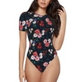 thumbnail image 2 of Uemuo Rose Flowers Pattern Women's One Piece Short Sleeve Swimsuit Rash Guard Surfing Modest Quick-drying Swimsuit Beach Essentials-, 2 of 9