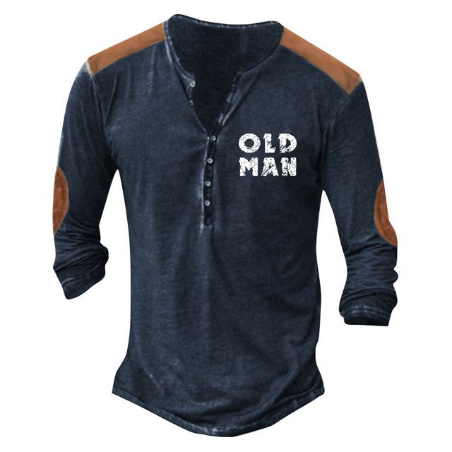 Men'S Printed T-Shirt Outdoor Retro Button Loose Long Sleeve Top4XL