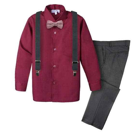Spring Notion Boys' 4-Piece Plaid Suspender Outfit