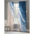 thumbnail image 4 of Beach Waves Modern Art Sheer Curtains 108 Inches Long 2 Panels Watercolor Blue Ocean Light Filtering Semi Sheer Window Curtains Drapes for Bedroom Living Room 52"x108", 4 of 7