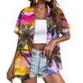 thumbnail image 2 of Huresd Hawaiian Shirts for Women Soft Hawaiian Tropical Palm Tree Print Blouse Dress Shirt New Button Down Collar Short Sleeve Party Vacation Shirt L Orange, 2 of 6
