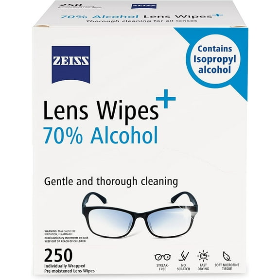 Pre-Moistened Lens Cleaning Wipes with 70% Alcohol, 250 Count