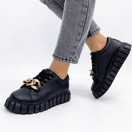 

DAETIROS Womens Shoes Clearance Sneakers Lace-up Casual Sports Solid color Home Holiday Womens Shoes Black Size 7.5