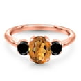 thumbnail image 3 of Gem Stone King 1.64 Ct Orange Red Madeira Citrine Black Diamond 18K Rose Gold Plated Silver Ring, 3 of 6