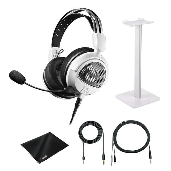 Audio-Technica ATH-GDL3 High-Fidelity Open-Back Gaming Headset with Detachable Mic (White), Waith Aluminum Headset Stand (White) and Waith Microfibre Cleaning Cloth with Bag (Essential Bundle Set)