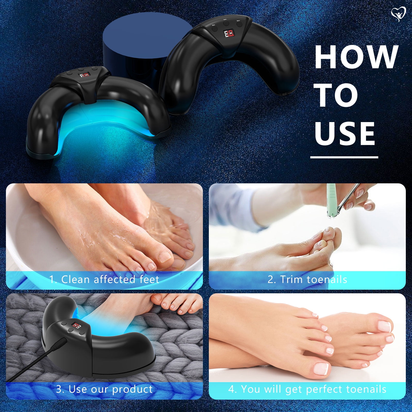 Nail Fungus Cleaning Light Therapy Device – Adjustable 3, 5, 10 Minute Sessions – Treat Multiple Fingers & Toes-12pcs 470nm & 6pcs 910nm for Home Use Treat and Highly Effectively Prevent