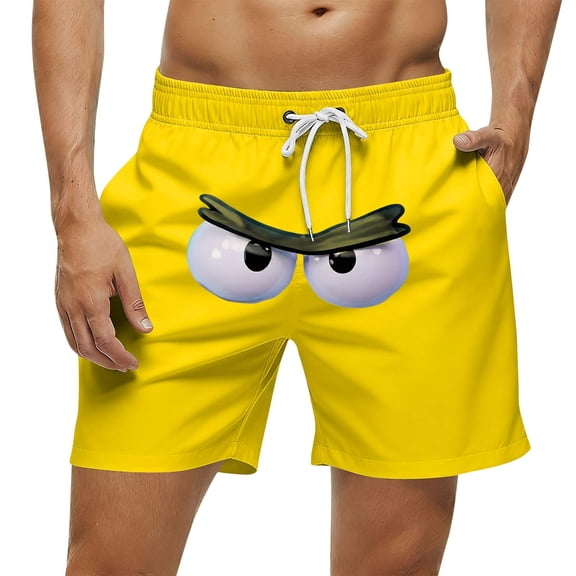 uublik Mens Swim Jammers Quick Dry Swim Shorts Funny Swimwear Bathing Suits Yellow