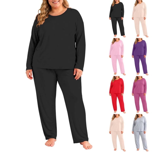 Xaqiouau Women Fleece Lined Pajama Set Warm Thermal Underwear Long Sleeve Top and Pants Plus Size Winter Lounge Sleepwear
