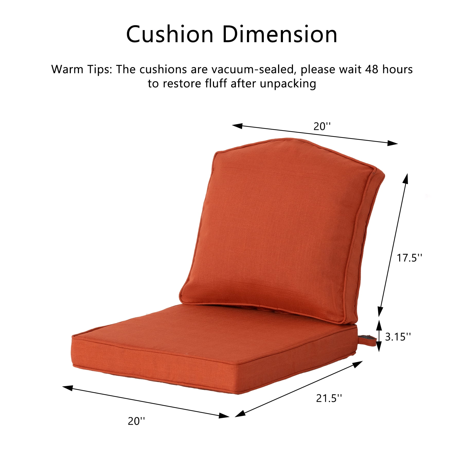 Goodgoods 20" x 21.5" Indoor & Outdoor Deep Seat Chair Cushions with Fasteners, Water & Fade Resistant, Quarry Red