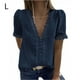 thumbnail image 1 of Camiseta de mujer Encaje Cuello en V Camisa de manga corta Blusa Top casual, Azul marino, L Advancent  AP001454-18, 1 of 6