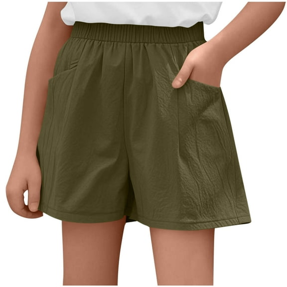 Athletic Shorts for Girls New Girls Summer Shorts Casual Kids Wide Leg Comfy Boho High Waisted Pull on Drawstring Shorts with Pockets Army Green 5 Years