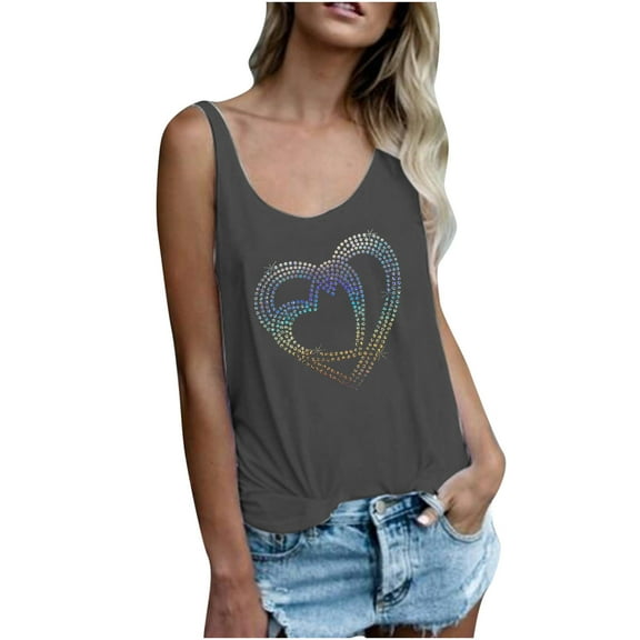AOOCHASLIY Summer, Women's Trendy Casual Sports Solid Color Round Neck Colorful Sequin Printed Vest Top