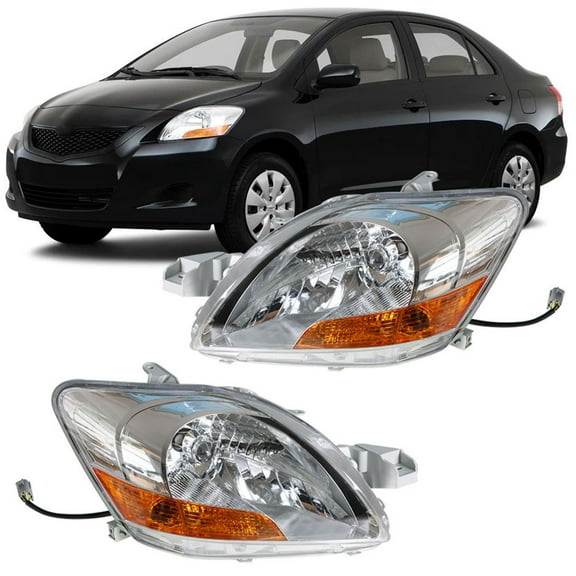 2Pcs Headlights Assembly Halogen Projector Driver Left Right Headlamps Fit for Toyota Yaris 2007 2008 2009 2010 2011
