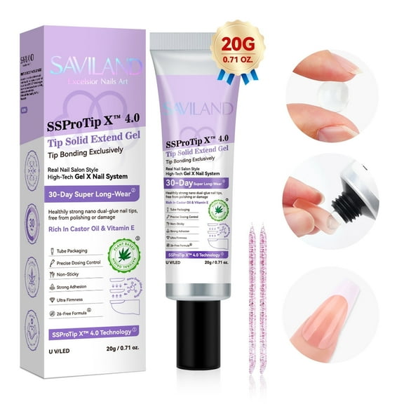 SSProTip X™ Ultra-Durable Tip Solid Extend Gel: High-Tech Strong Adhesive UV Cured Nail Glue Gel For Gel X Nails & Press On Nails Fake Nails 3D Nail Art 20g Professional Nail Technician Use