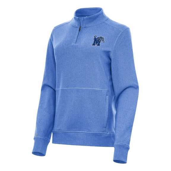 Women's Antigua Heather Royal Memphis Tigers Crush Quarter-Zip Fleece Sweatshirt
