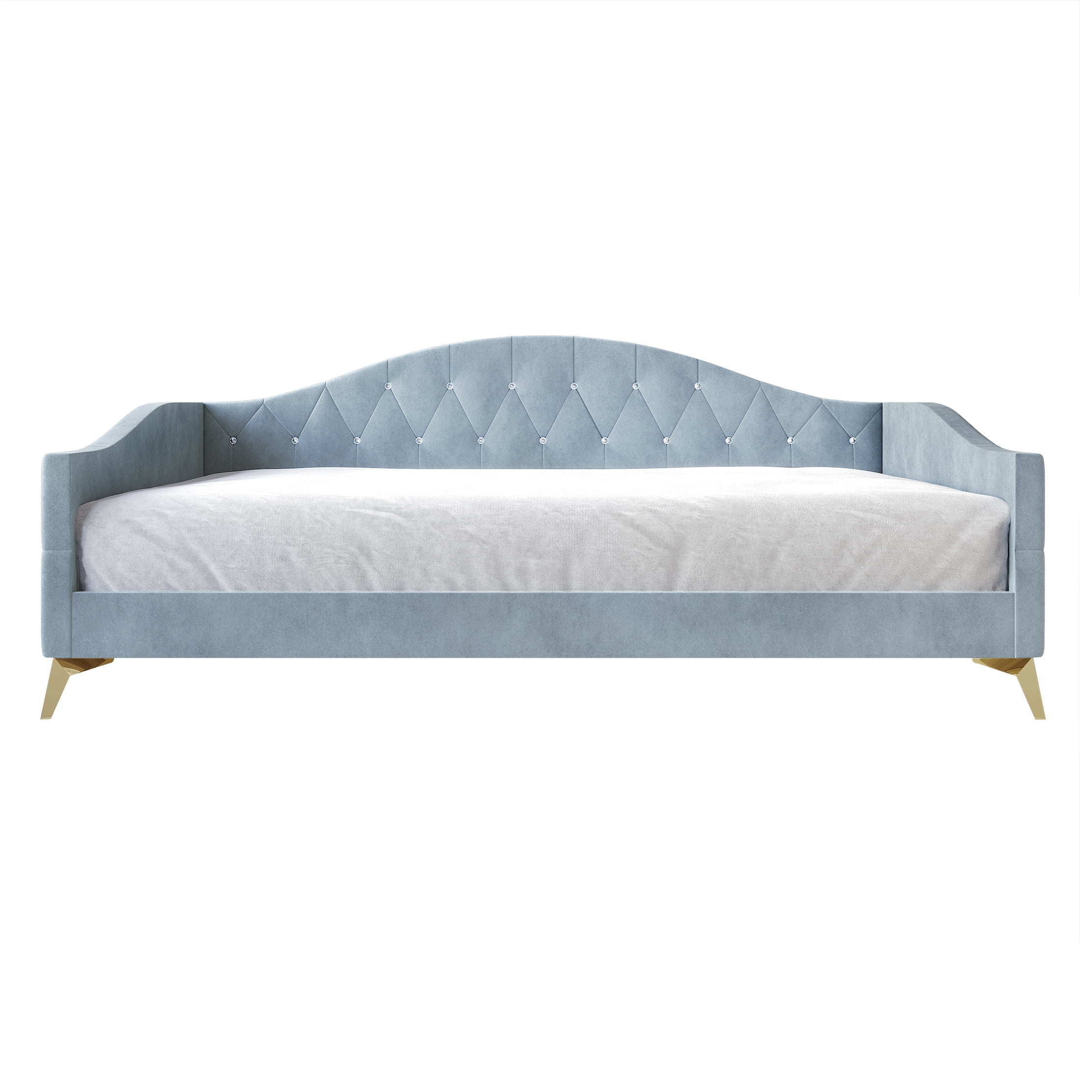 Castle Place Modern Camelback Silhouette Upholstered Tufted Twin Daybed, Light Blue