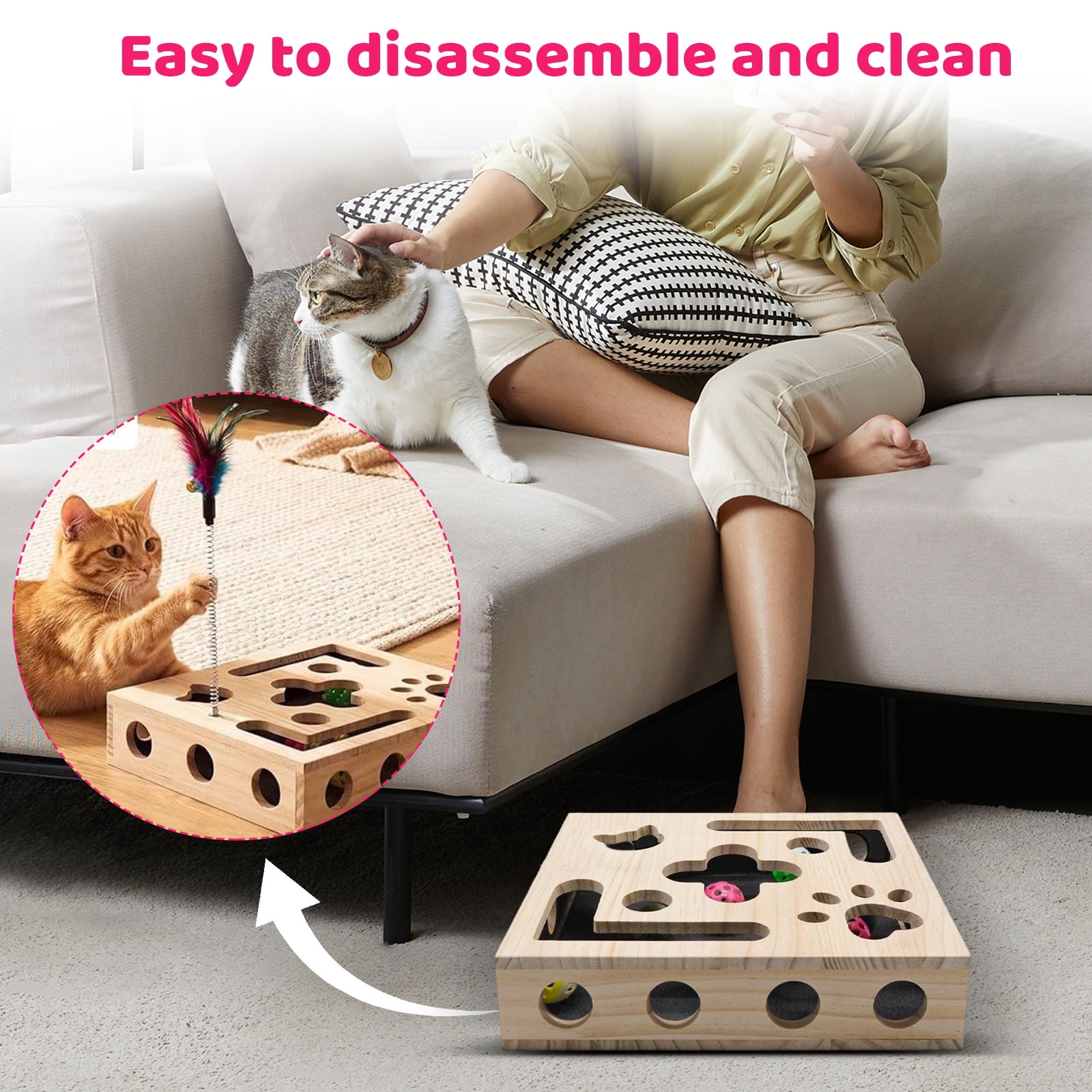 Cat Toys for Indoor Cats - Cat Nail File Box with Interactive Cat Toys, 2026 Upgraded Cat Puzzle Feeder Scratch Puzzle Toy for Indoor Cats, Natural Claw Care with three toy balls