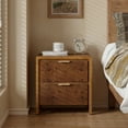 thumbnail image 6 of COZAYH Farmhouse Nightstand with 2 Drawer, Distressed Wood Rustic Accent Bedside Table, Burl Finish Side Table for Bedroom, Entryway, Fully Assembled, Brown, 6 of 9