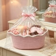 thumbnail image 5 of Woven Cotton Storage Basket with Handles, Decorative Gift and Organizer Basket for Shelf, Closet, Bathroom and Pantry, Light Pink, 5 of 6