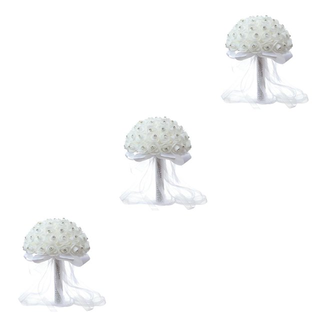 Bearachild Wedding Bouquet Romantic Bridesmaid Bride Fake Layout Adornment Decoration Scene Flower Floral Bouquets Dress White for Decor No.1 3Conjunto