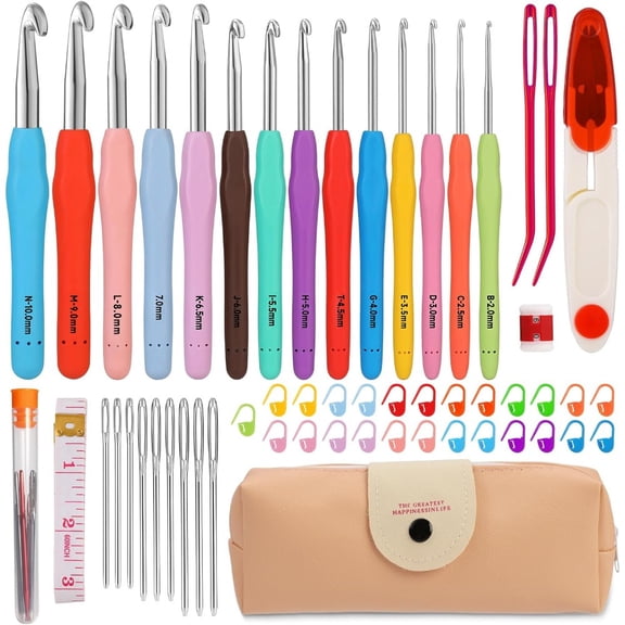14 Sizes Crochet Hook Set, Large Crochet Hooks Yarn Needle Kits Knitting Needles with Ergonomic Handles for Beginners