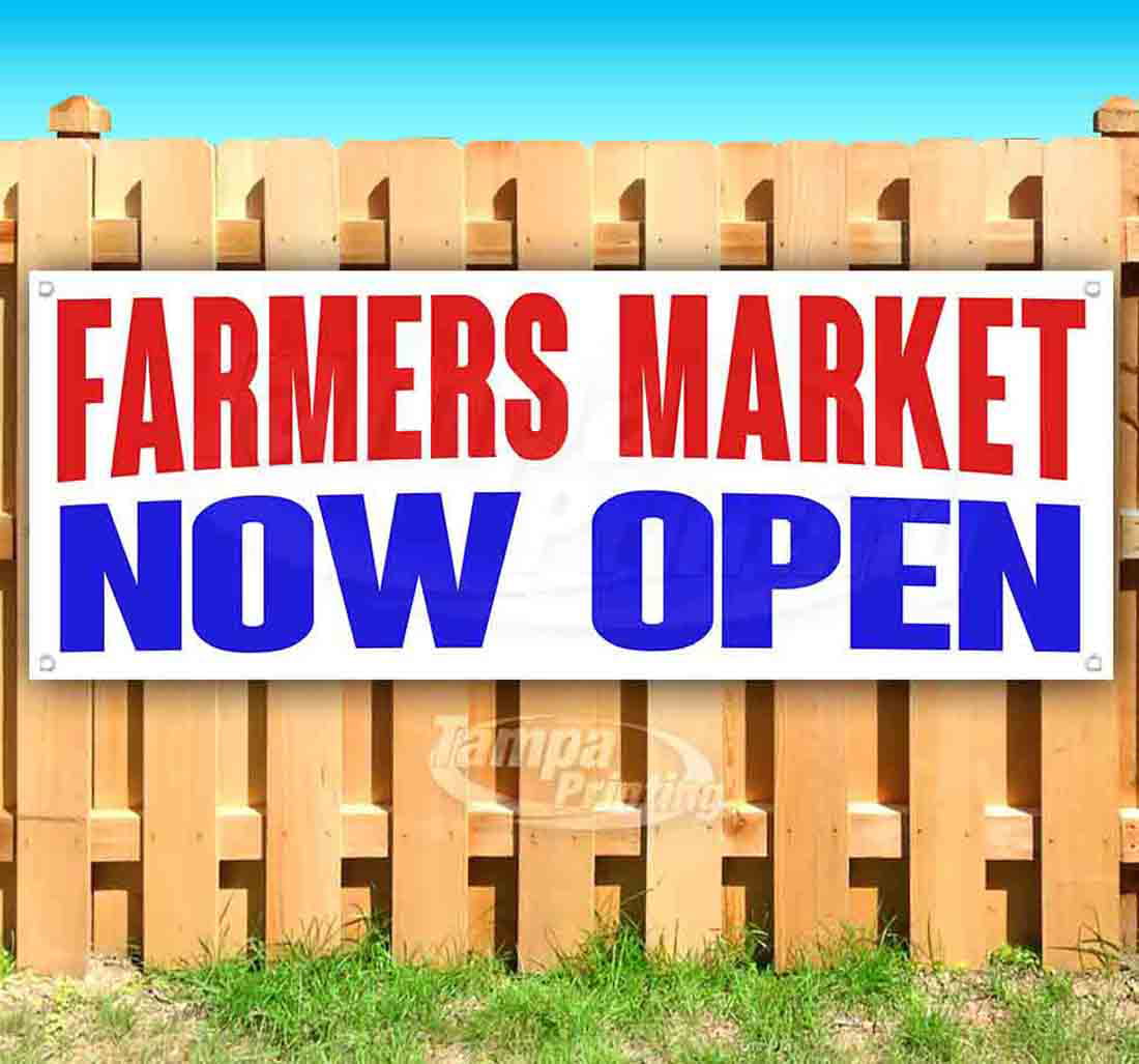 Flag Farmers Market Now Open Extra Large 13 Oz Heavy Duty Vinyl Banner Sign with Metal Grommets