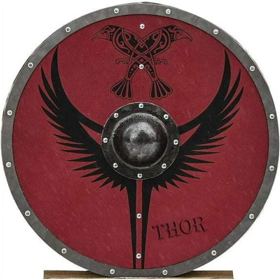 THOR INSTRUMENTS Medieval Armor Viking Bird Designer Wooden Shield Fully Functional For Battle 24" Rustic Vintage Home Decor Gifts