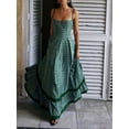 thumbnail image 3 of Green Checkerboard Print Spaghetti Strap Maxi Dress With Ruffle Hem, 3 of 19