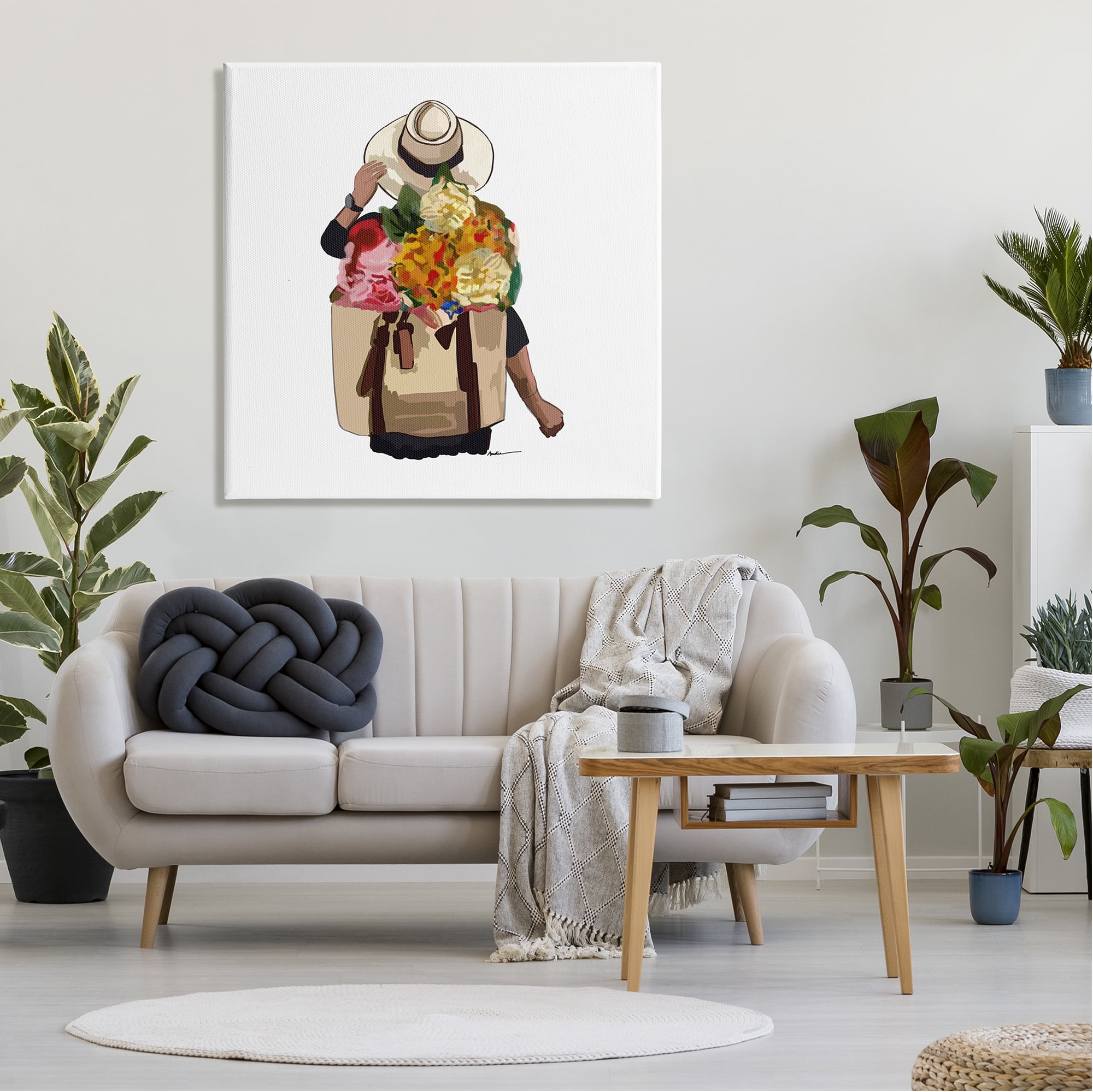 Stupell Industries Floral Backpack Mixed Blooms Summertime Sun Hat Graphic Art Gallery Wrapped Canvas Print Wall Art, Design by Amelia Noyes