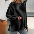 thumbnail image 5 of Htigea Women's Fall Shirt Preppy Striped Long Sleeve Tops Casual Loose Fitted Crewneck Pullover Tunic Tees Black S, 5 of 5