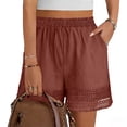 thumbnail image 4 of Womens Casual Shorts Wide Leg Bermuda Shorts Elastic High Waist Lace Trim Summer Beach Shorts with Pocktes, M, 4 of 7