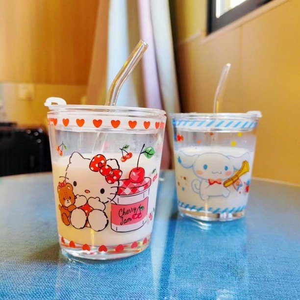 Sanrio Hello Kitty Kuromi Heat-Resistant Glass Cups Anime Kawaii  Transparent Large Capacity Breakfast Drinks Coffee Water Cup