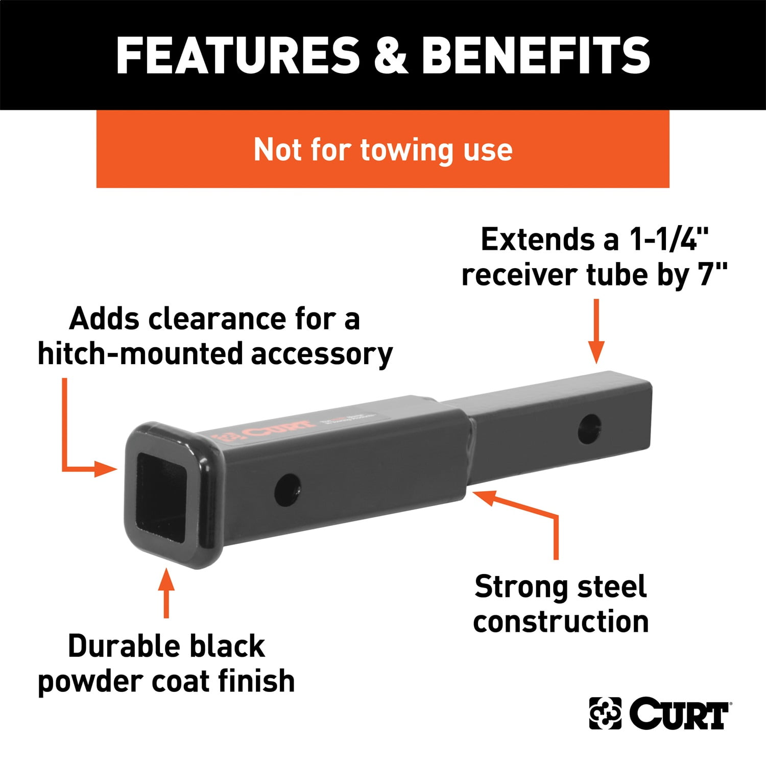 Curt Hitch 45789 Trailer Hitch Extension For 11/4 Inch Receiver; 7