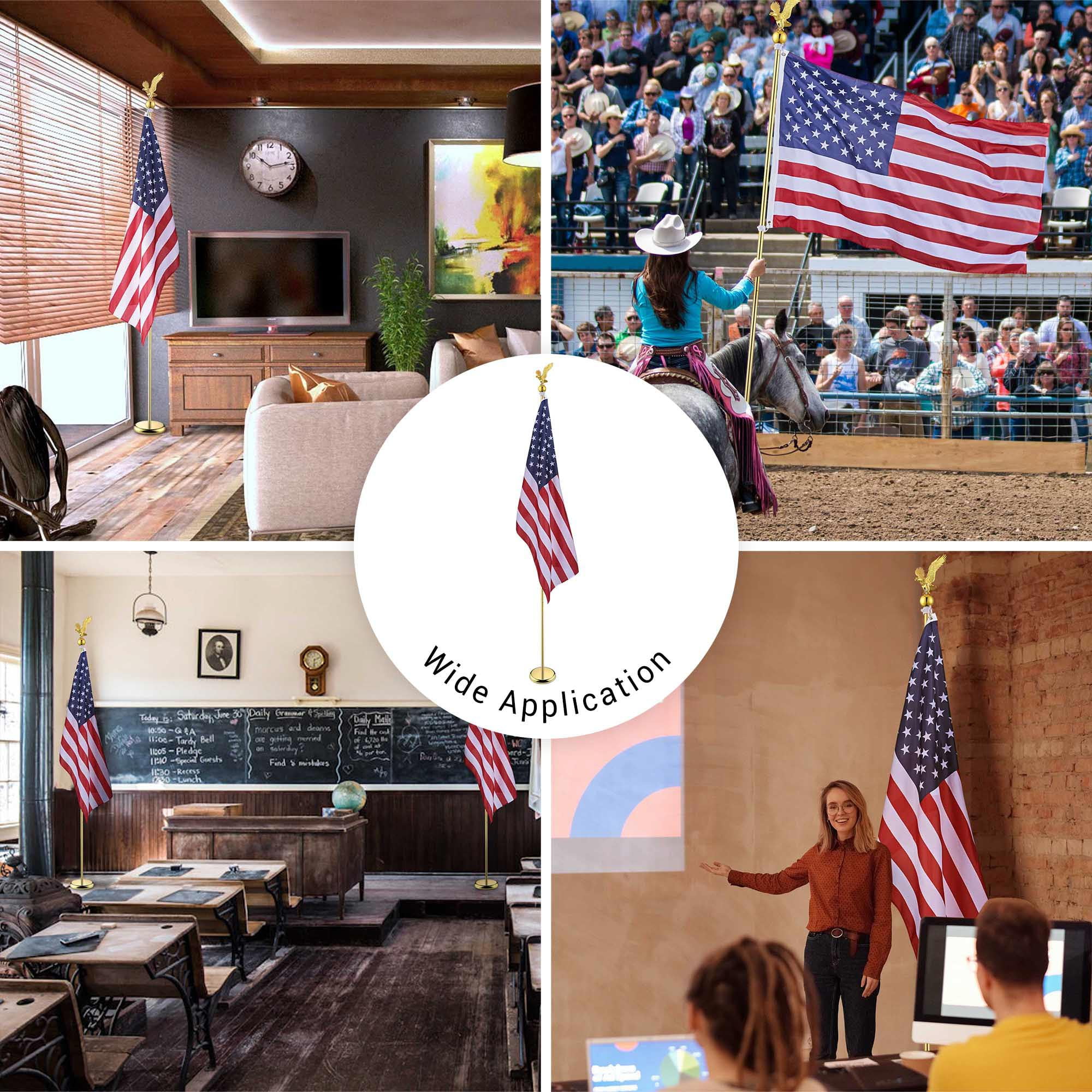 Yescom 8Ft Indoor Flag Pole Kit Eagle Topper Aluminum Gold Pole with Base 3x5Ft US Flag for Office School City Hall 2Pcs