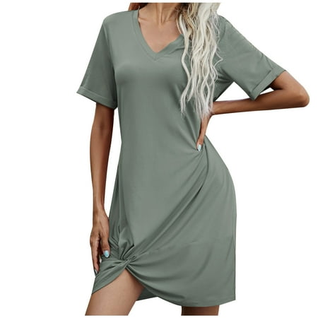 Zpanxa Women s Beach Swimsuit Coverup V Neck Short Sleeve Cover Up Swimwear Bikini T-Shirt Dress with Pockets Sundresses for Women 2025 Dark Gray B XL