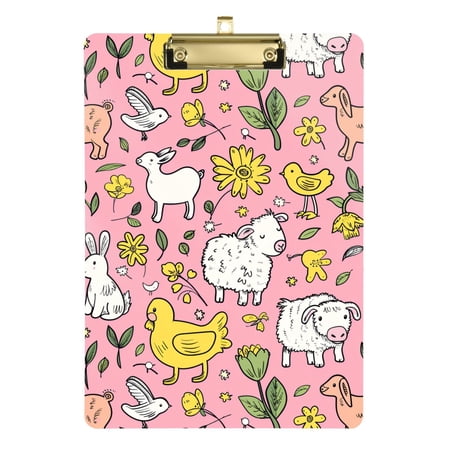 Plastic Clipboard Acrylic Hanging Clip Board with Gold Low Profile Office School Supplies 12.5x9 Cute Farm Animals