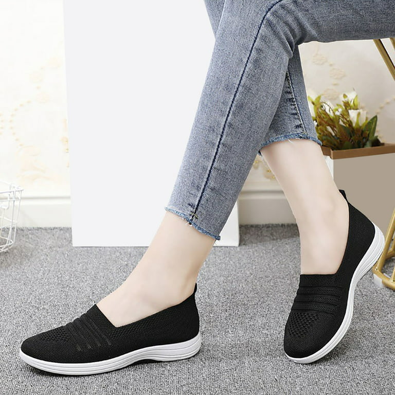 PMUYBHF Womens Shoes Dressy Casual with Heel Black Women's Spring and  Summer New Flying Weaning Fabric Shoes Casual Running Shoes Mesh Shoes Non  Slip Breathable Single Shoes 